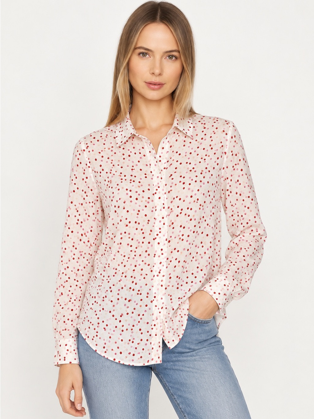 Amina Rubinacci Silk Classic White Button-Down Shirt Polka Dot Print size EU 42